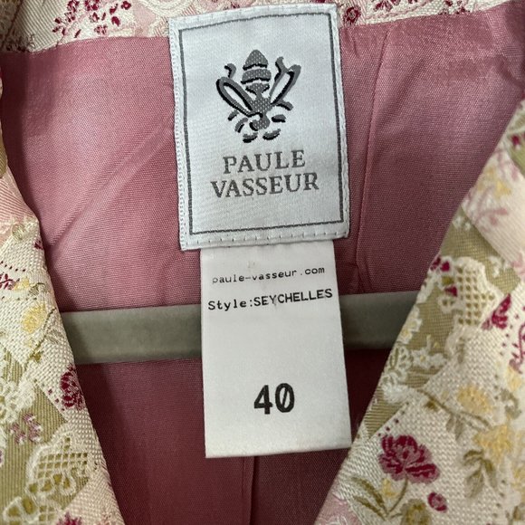 PAULE VASSEUR Pale Gold Rose Embroidered SILK Dress & Jacket Suit Size 40 - Picture 2 of 6